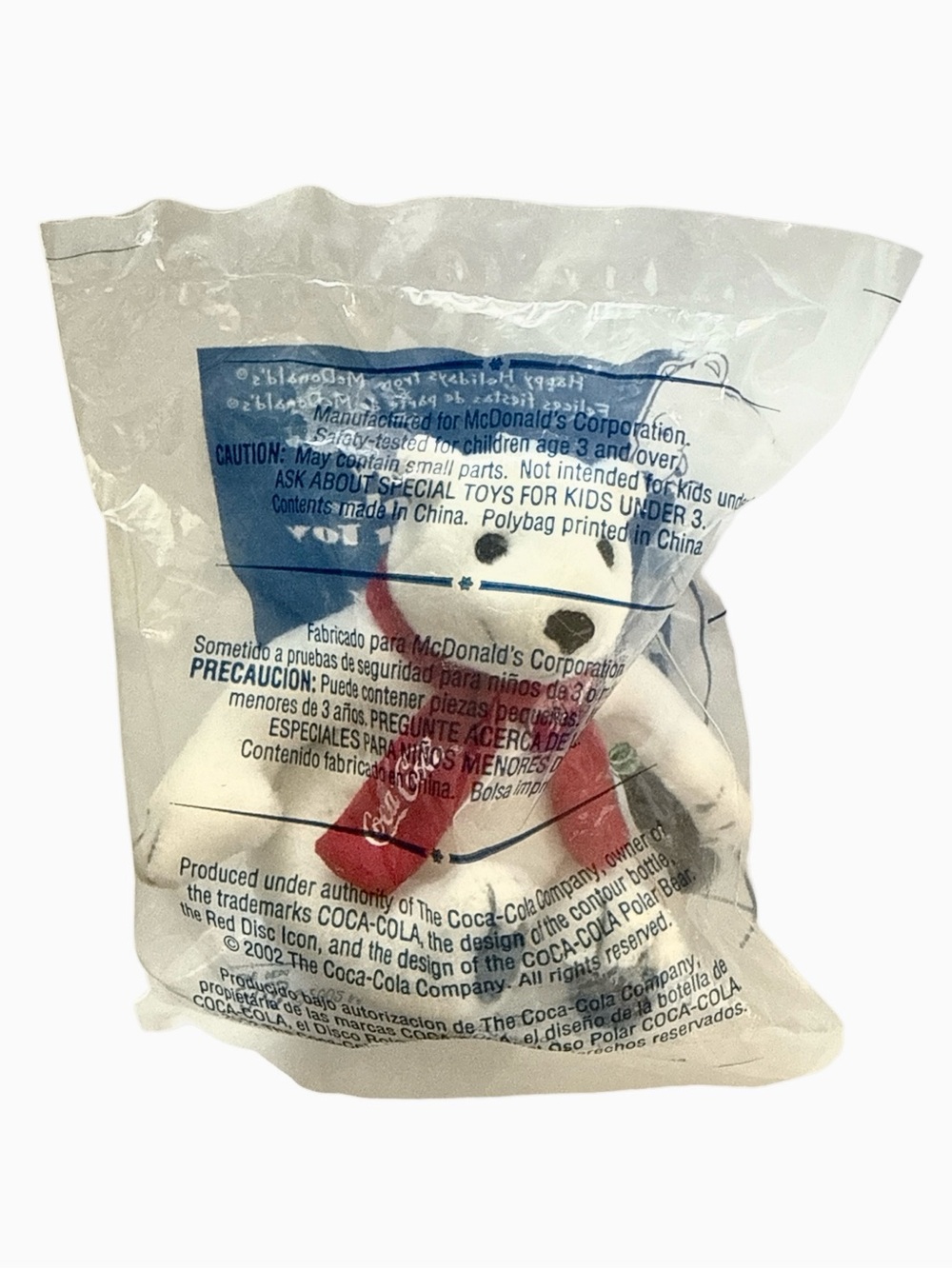 2002 McDonald’s HOLIDAY COCA COLA POLAR BEAR PLUSH Coke Bottle Happy Meal Toy
